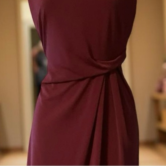 Elegant Burgundy Boatneck Figure Flattering Dress Side Ruched - Picture 7 of 10